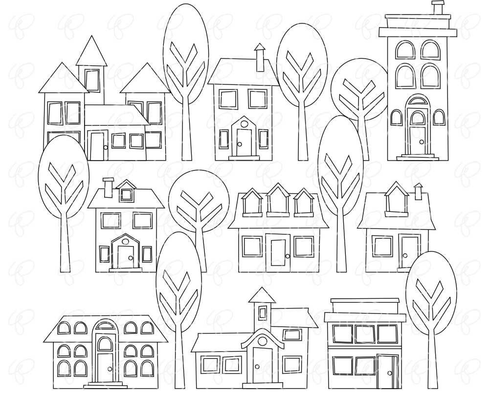 Little Neighborhood Clipart Set: (300 Dpi Transparent Png) Digital Home ...