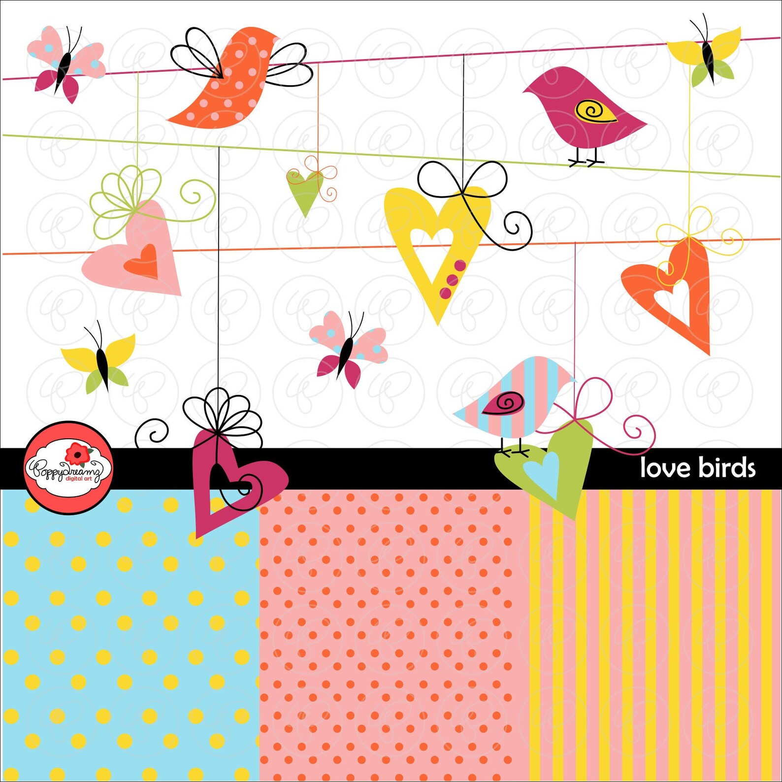 Love Birds Digital Scrapbook Paper & Clipart Set 300 dpi Etsy