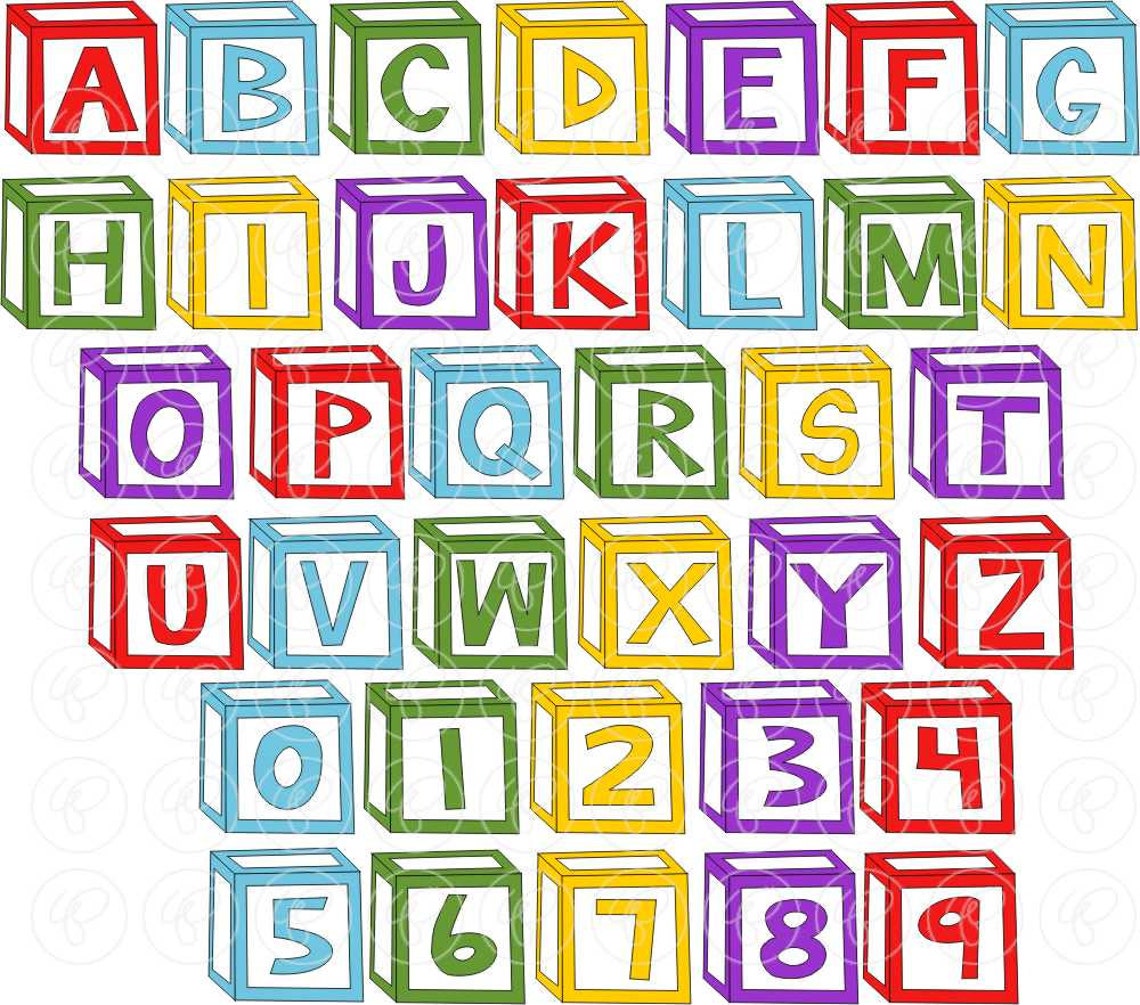 Letter Blocks Alphabet and Numbers Clip Art Pack 300 Dpi Transparent Png Card Making Digital