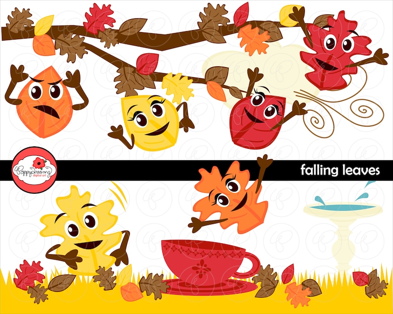 Falling Leaves: Clip Art Pack 300 dpi Digital Images transparent png files Autumn Birdbath Fall Leaves Leaf Pile image 1