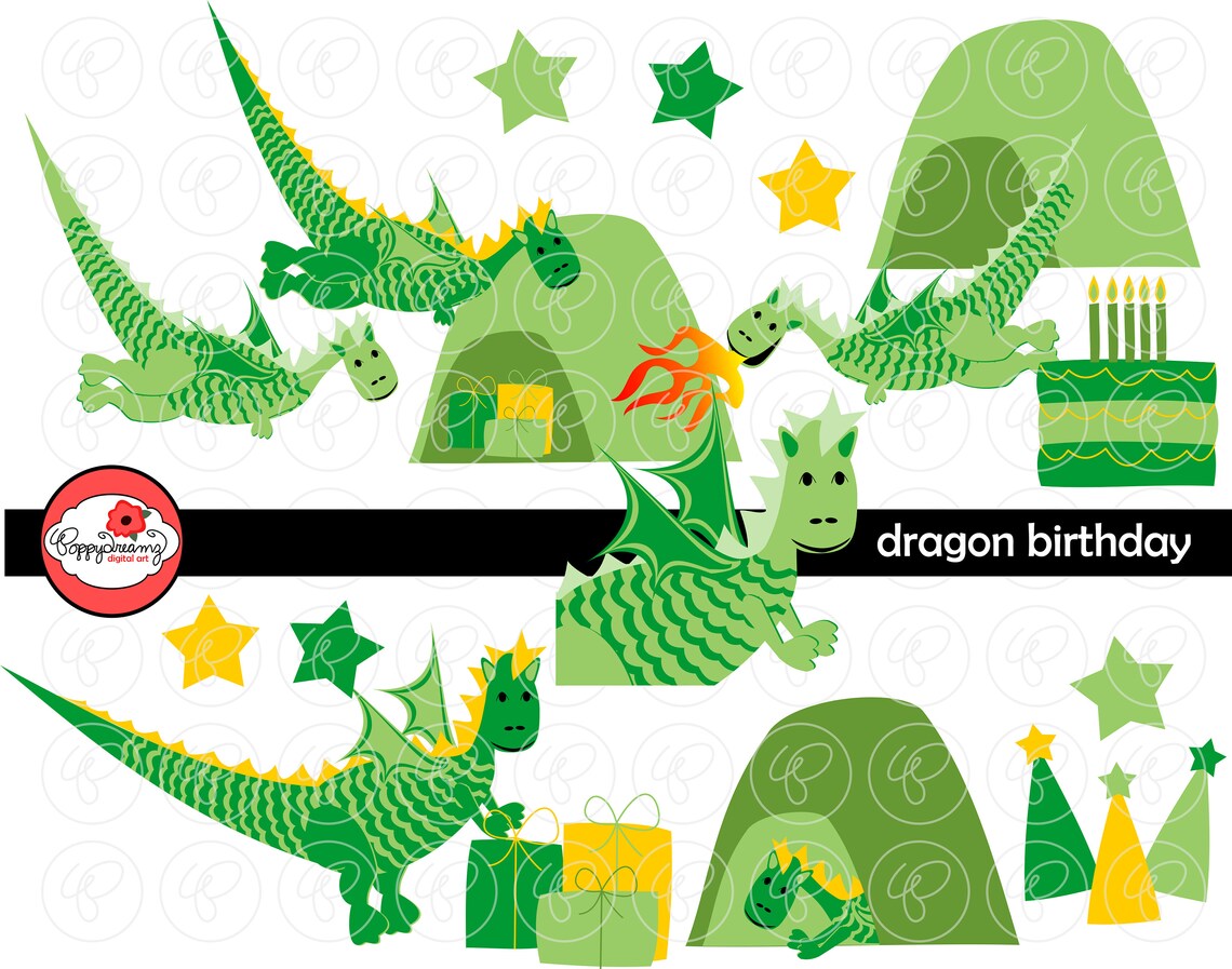 Drachen Geburtstag Clip Art Pack 300 dpi transparent Png Karte machen