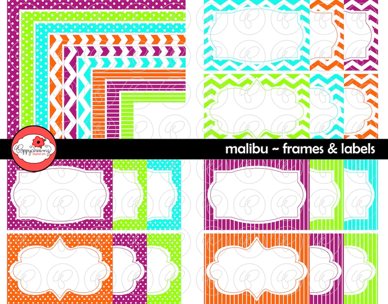 Malibu Frames & Labels: Clip Art Pack Card Making Digital Frames Page ...