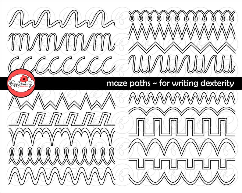 Maze Paths for Writing Dexterity Clipart SET: 300 dpi School Teacher Fine Motor Skills Clip Art image 1