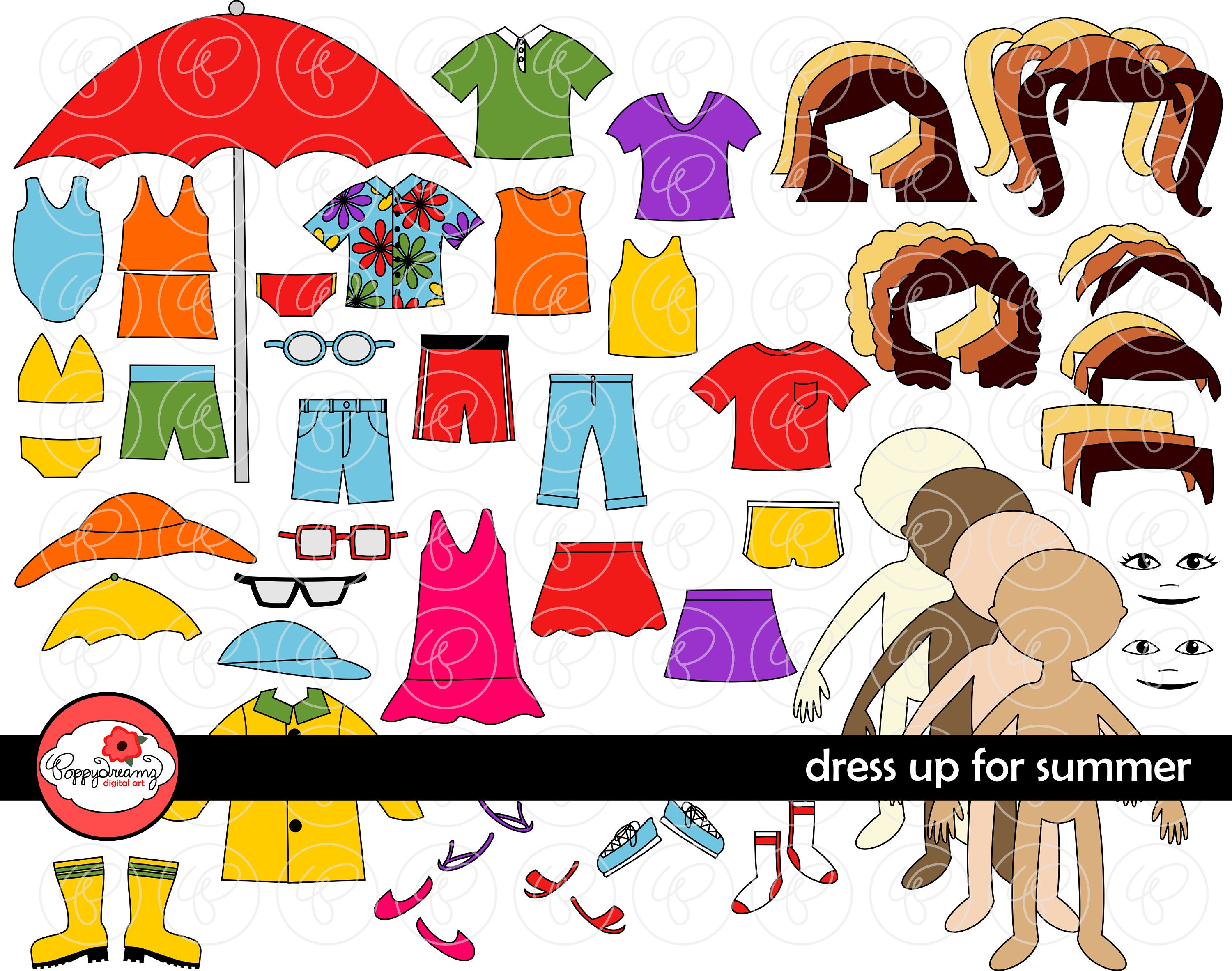 Dress up for Summer Clothing and Paper Doll Clipart Set: Digital Clip Art  Pack 300 Dpi Swim Suit Rain Coat Sundress Sunglasses Tshirt - Etsy Israel