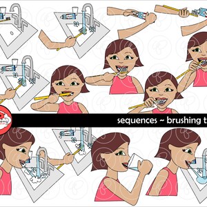 Reeksen - tanden poetsen Clipart set (300 dpi) School leraar illustraties dagelijkse routines SPED ESL PreK kleuterschool vroege kinderjaren
