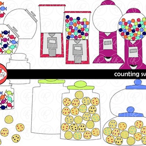 Counting Sweets Candy Gumball & Cookie Clipart Set - (300 dpi) School Teacher Clip Art Gumball Machine Cookie Jar Candy Jar Clip Art