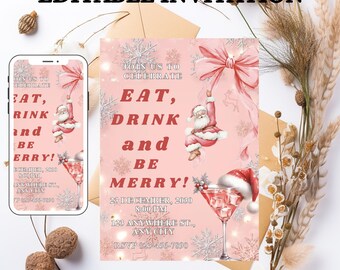 Lustige Einladung zur Weihnachtsfeier mit dem Weihnachtsmann: Elegante digitale Einladung zum festlichen Cocktail-Dinner für Erwachsene – Bearbeitbar