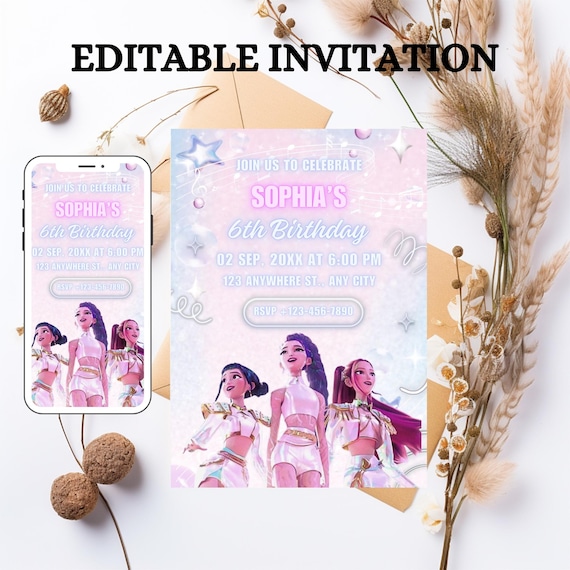 Kpop Demon Hunters Birthday Invitation, Editable Canva Template, Huntrix Invite, K-pop Invites Digital Download