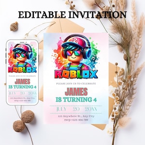 Roblox Birthday Invitation Template: Game Party, Editable Canva Design (Digital Download)