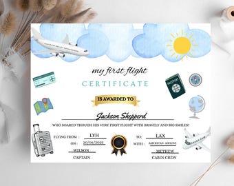 Kids First Flight Certificate: Airplane Souvenir Keepsake (Digital Download)