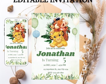 Lion King Birthday Invitation, Editable Party Template (Printable File)