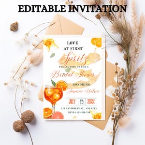 Love at First Spritz Bridal Shower Invitation, Aperol Spritz Bridal Shower Invite, Citrus Bridal Brunch, Orange Bridal Shower Bright Florals