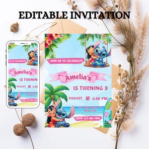 Custom Editable Editable Stitch Invitation, Lilo And Stitch Birthday Invite Printable Stitch Party Template, Stitch Birthday Girl Canva Edit