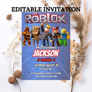 Roblox Birthday Invitation Template: Game Party, Editable Canva Design