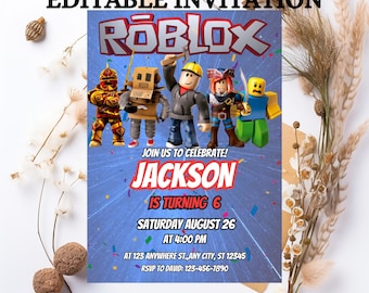 Roblox Birthday Invitation Template: Game Party, Editable Canva Design