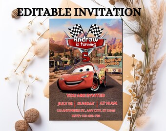 Lightning McQueen Birthday Invitation: Cars Theme, Canva Editable (Digital Download)