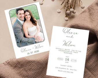 Minimalist Photo Wedding Invitation Template (Digital Download)