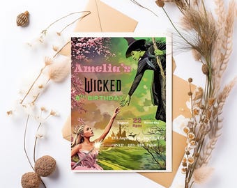 Wicked Birthday Party Invitation, Elphaba & Glinda Theme (Canva Editable)