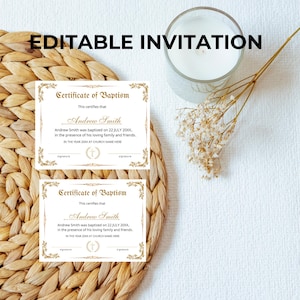 Plantilla de certificado de bautismo editable, certificado de bautismo imprimible, certificados de bautismo de bebé personalizados, plantilla de iglesia de Canva.