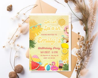 Splish Splash Pool Party Invitation: Editable Birthday Template (Digital Download)