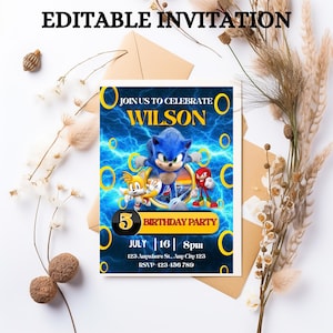 Sonic Editable Birthday Invitation | Hedgehog Party Invitation Template Printable | For Boy and Girl invitation | Invite Instant Download