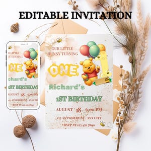 Winnie the Pooh Invitation Winnie the Pooh Birthday Invitation Winnie the Pooh Party Winnie the Pooh Editable Invitation