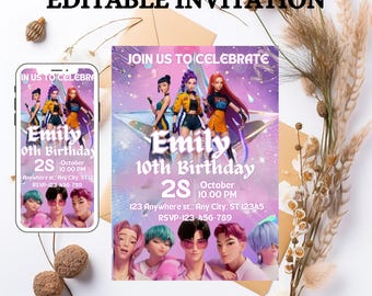 Kpop Demon Hunters Birthday Invitation, Editable Canva Template, Huntrix Invite, K-pop Invites Digital Download