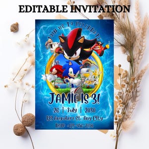 3 Faire-part d'anniversaire Sonic, Super Hedgehog Boys, faire-part de fête Super Sonic, Invitation de fête Super Sonic, modèle d'invitation Sonic modifiable, modèle Canva