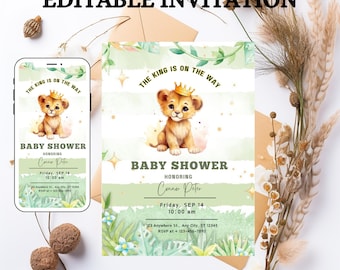 Lion King Baby Shower Invitation Template: Jungle Animals (Editable Canva Template)