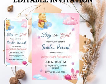 Winnie the Pooh Gender Reveal Invitation: Hunny Bee Theme (EDITABLE INSTANT DOWNLOAD)