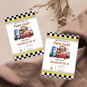 Cars Birthday Party Invitation, Lightning Mcqueen Birthday, Cars Party Invite, Second Birthday Party Invitation, Two Fast, 2, Tow Mater Cars