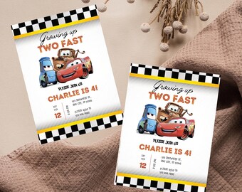 Faire-part d'anniversaire Lightning McQueen : Party Two Fast Cars (modèle modifiable)