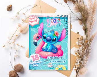 Stitch Pool Party Invitation: Editable Hawaii Birthday Invite (Digital Download)