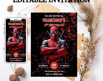 Deadpool Birthday Invitation: Printable Template, Editable Design (Instant Download)