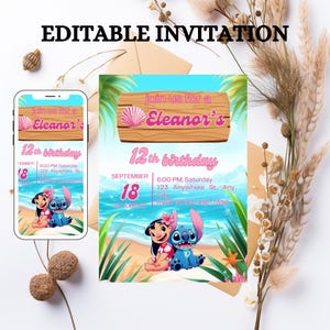 Custom Editable Editable Stitch Invitation, Lilo And Stitch Birthday Invite Printable Stitch Party Template, Stitch Birthday Girl Canva Edit