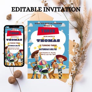 Toy-Inspired 3rd Birthday Invitation: Editable Canva Template (Digital Download)