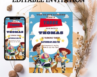 Toy-Inspired 3rd Birthday Invitation: Editable Canva Template (Digital Download)