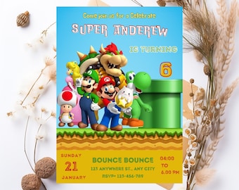 Editable Super Mario Birthday Invitation: Printable Party Invite Template