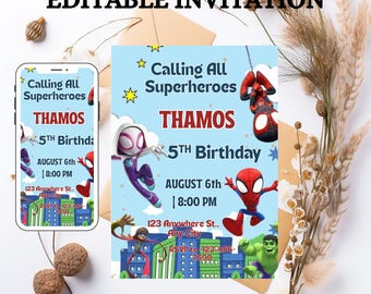Avengers Superhero Birthday Invitation: Editable Canva Template (Digital Download
