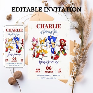 Sonic Editable Birthday Invitation | Hedgehog Party Invitation Template Printable | For Boy and Girl invitation | Invite Instant Download