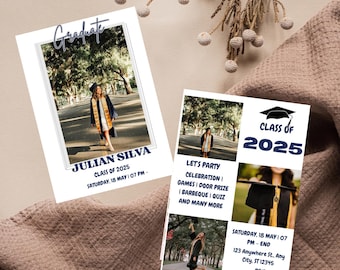 Editable Photo Graduation Announcement Card: Party Invitation Template