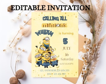 Yellow Minions Birthday Invitation: Editable Canva Template (Digital Download)