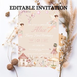 Fairy First Birthday Invitation, Fairy Invitation, Girls Birthday Party Fairy Invite, 1st Birthday Girl, 2nd 3rd 4th 5th 6th Rainbow Fairies