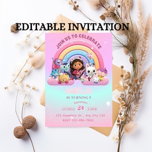 Gabby&#39;s Dollhouse Birthday Invitation Template: Editable Party Invite (Digital)