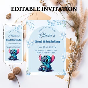 Stitch Birthday Invitation Template: Editable Kids Party Invite (Digital Download)
