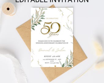Greenery 50th Anniversary Invitation: Editable Template (Digital Download)