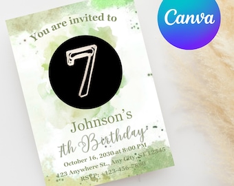 Invitación de cumpleaños para niño con salpicaduras de pintura, plantilla editable (CANVA EDITABLE)