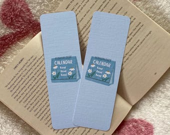 Lesezeichen | Blauer Leinen Karton, Florales Design