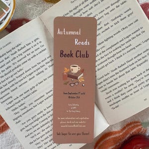 Autumn Reads Book Club Bookmark: Linen Card Stock, Handmade