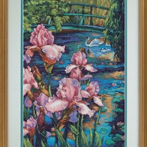 Dimensions Gold Collection Iris Swan Cross Stitch Kit | Garden Landscape Embroidery (Aida 16)